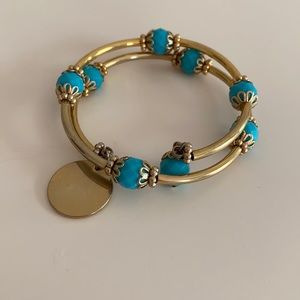 J. crew Gold with blue bobble wrap around bracelet
